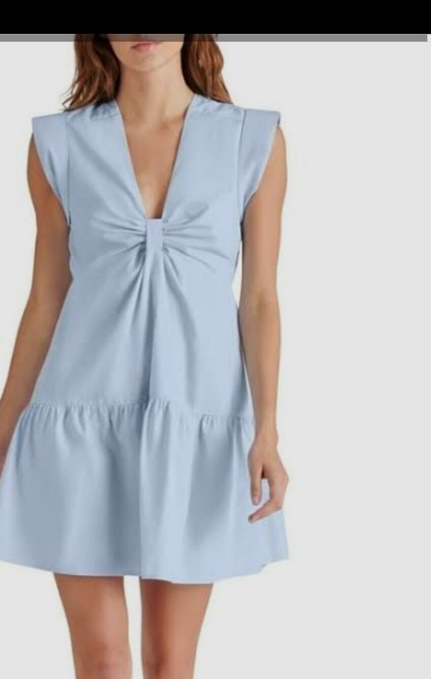 Steve Madden Light Blue V-Neck Knot Front Midi Dress